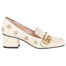 Gucci Marmont Biene Lederpumps Weiß