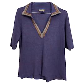 Bottega Veneta-Bottega Veneta Top morado corto de punto de canalé con cuello de piel de serpiente-Púrpura