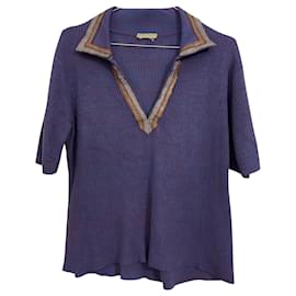 Bottega Veneta-Bottega Veneta Purple Cropped Ribbed Knit Top woth Snakeskin Collar-Purple