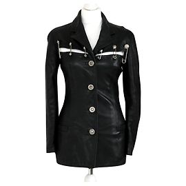 Gianni Versace VERSACE Safety Pin Leather Jacket Black