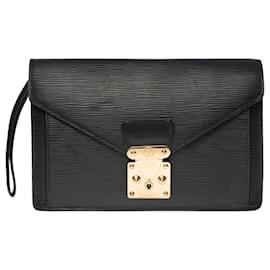 Louis Vuitton-Very beautiful Louis Vuitton Sellier men's Pochette bag in black epi leather, garniture en métal doré-Black