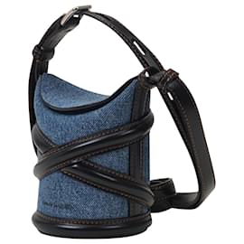 Alexander Mcqueen-The Curve Micro Bag in Blue Canvas-Blue