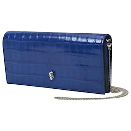 Alexander Mcqueen-Wallet on Chain Clutch in Blue Leather-Blue