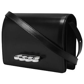 Alexander Mcqueen Borsa a Mano Quattro Anelli in Pelle Nera Nero