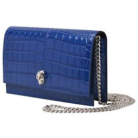 Alexander Mcqueen Mini bolsa de caveira em couro azul com efeito de crocodilo Azul