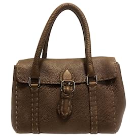 Fendi-Sac à main en cuir marron Selleria Linda Fendi-Marron,Marron foncé