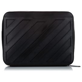 Off White Black Binder Clip Leather Clutch Bag Black