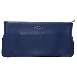 Smythson Clutch Pouch in Blue Leather Blue Navy blue
