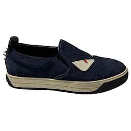 Fendi-Mostro Fendi 3Sneakers Slip-On D Eyes in camoscio blu navy-Blu,Blu navy