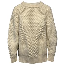 Alexander Mcqueen-Alexander McQueen Cable Knit Sweater in Cream Wool-White,Cream
