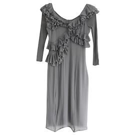 Burberry Prorsum SS08 Graues Rüschenkleid aus Seide Grau