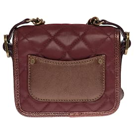 Chanel-Superb and original mini Chanel burgundy bag in partially quilted leather, hardware in aged gold metal-Dark red