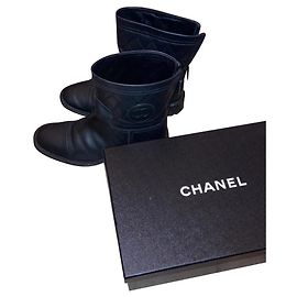 Chanel Mi Quilted Leather Ankle Boots Black Black