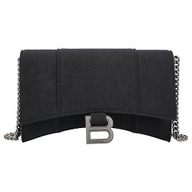Balenciaga Women Hourglass Wallet On Chain In Black Glitter Material Blue Navy blue