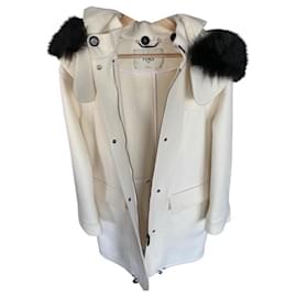 Fendi-casaco de marfim feminino fendi t42ele capuz removível 100% marmota canadá-Bege