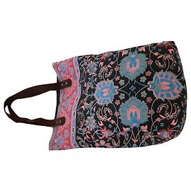 Autre Marque Bolsa boêmia de lona preta e multicolorida com alças de couro marrom Preto Multicor