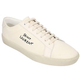 Saint Laurent Saint Lauren Court Classic Herren-Sneaker in Distressed-Creme Weiß Roh