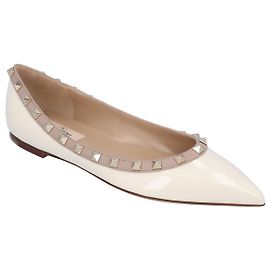 Bailarinas Valentino Mujer Patente Rockstud En Blanco Blanco