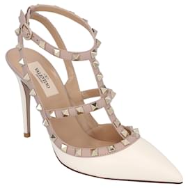 Valentino-Valentino Mujer Rockstud Zapatos De Tacón Con Correa En El Tobillo Con 100mm en blanco-Blanco