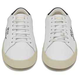 Saint Laurent-court sl sneakers /06 optic white in leather and gold-colored embroidered-White