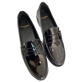 Saint Laurent mocassini monogram in pelle verniciata Nero