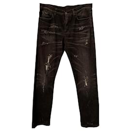 Gucci-Gucci Distressed-Denim-Jeans mit Studie und Kristallstickerei-Schwarz