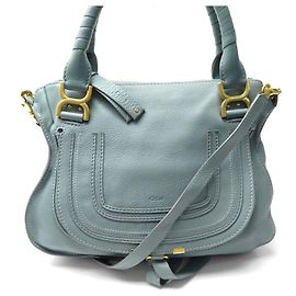 Chloé NEW CHLOE MARCIE MEDIUM HANDBAG BLUE GRAINED LEATHER BANDOULIERE HAND BAG Blue