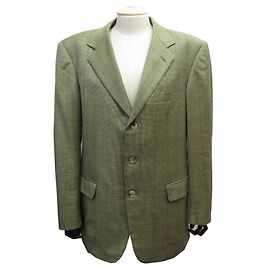Hermès NEW HERMES JACKET L 50 GREEN CHECK WOOL L115 GREEN WOOL JACKET Green