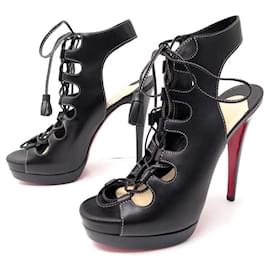 Christian Louboutin-NEW CHRISTIAN LOUBOUTIN MISS FORTUNE SHOES 38 PUMP LEATHER SHOES-Black
