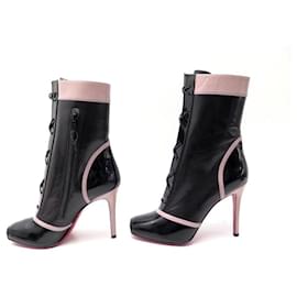 Christian Louboutin-NEW CHRISTIAN LOUBOUTIN JS STYLE SHOES 37 BLACK LEATHER BOOTS BOOTS-Black