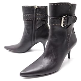 Fendi-NEW FENDI SHOES ANKLE BOOTS WITH HEELS 38 BLACK LEATHER BOOTS-Black