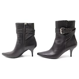 Fendi-NEW FENDI SHOES ANKLE BOOTS WITH HEELS 38 BLACK LEATHER BOOTS-Black