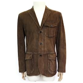 Ralph Lauren-JACKET POLO RALPH LAUREN JACKET 48 M BROWN VELVET LEATHER JACKET-Brown