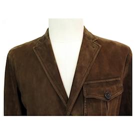 Ralph Lauren-JACKET POLO RALPH LAUREN JACKET 48 M BROWN VELVET LEATHER JACKET-Brown