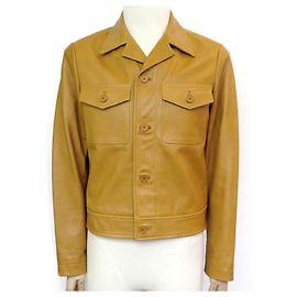 NEW SANDRO V JACKET7144s-1351 Jacket  48 M CAMEL GOLD LEATHER JACKET Caramel