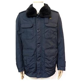 COAT JACKET BLAUER PARKA DOWN JACKET FUR COLLAR 48 M BLUE NYLON JACKET Navy blue