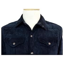 Ralph Lauren-RALPH LAUREN POLO JACKET 48 M LEATHER JACKET PADDED DOWN SHIRT COAT-Blue