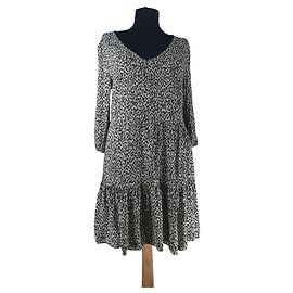 Day Birger & Mikkelsen Midikleid schwarz weiß Viscose Schwarz Weiß