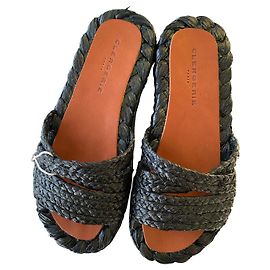 Robert Clergerie Robert Clegerie Black Raffia Idalie Slides Black