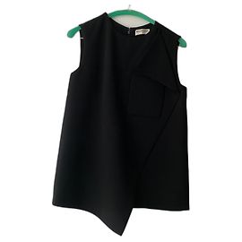 Balenciaga Black Crepe Sleeveless Asymmetric Top Black