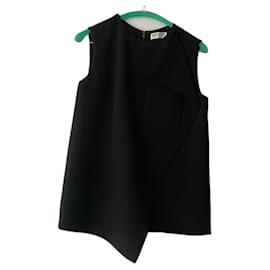 Balenciaga-Balenciaga Black Crepe Sleeveless Asymmetric Top-Black