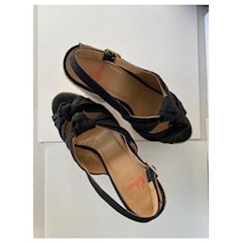 Castaner-Castaner Abbey knotted canvas platform sandals-Black,Cream