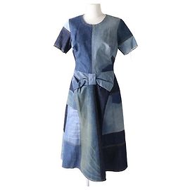 [Gebraucht] Junya Watanabe Comme des Garcons Denim XO-O001 Kurzärmliges superlanges Kleid im Patchwork-Design Blau