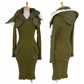 [Gebraucht] Junya Watanabe Comme COMME des GARCONS Command-Knit Dress mit weiter Kapuze Khaki S Khaki