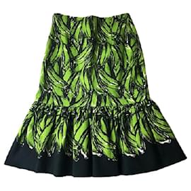 Prada-[Used] Prada Banana Print Gather Skirt-Green