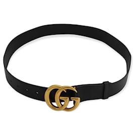 Gucci-Gucci GG Marmont Belt with shiny buckle in Black Leather-Black