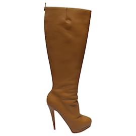 Christian Louboutin-Christian Louboutin Platform High Boots in Camel Leather-Other,Yellow
