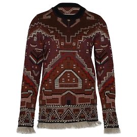 Tory Burch Pull Jacquard Tapestry en Laine Imprimée Marron Autre
