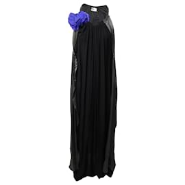 Lanvin-Lanvin Abendkleid mit Blumenapplikationen aus schwarzer Seide-Schwarz