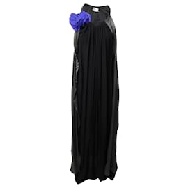 Lanvin-Lanvin Flower Applique Robe de Soirée en Soie Noire-Noir